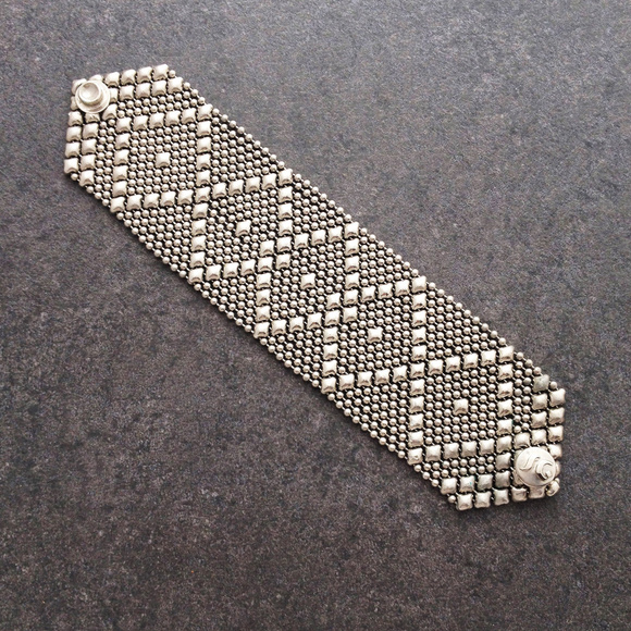 Sergio Gutierrez Jewelry - Bold Liquid Metal Diamond Motif Wrist Band